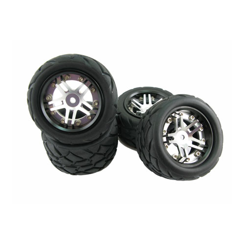 TopCad 5 spoke Alloy Wheel & Tire set for Traxxas E-Revo 1/16