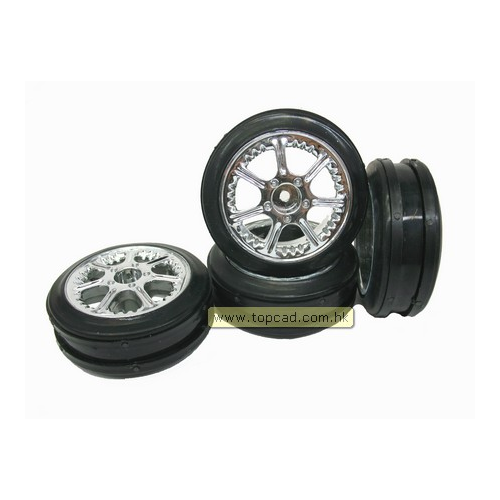 TopCad Drift Wheel & Tire Set 7 - spoke (Silver) (4pcs)