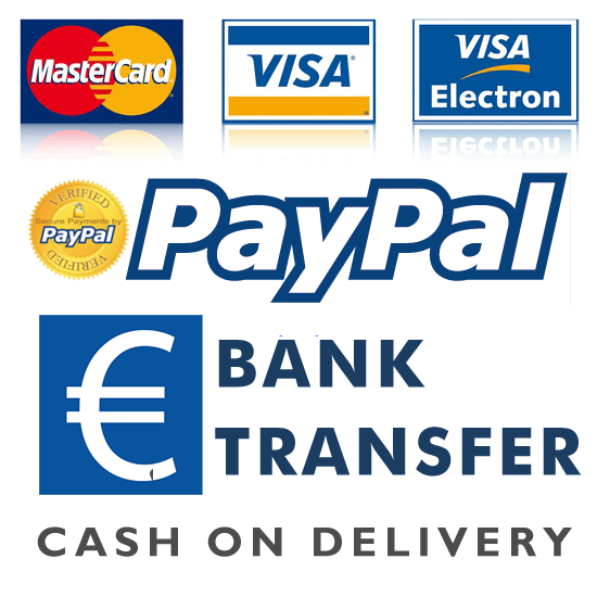 We accept payments by Credit card, PayPal,  Bank transfer, COD (ITALY Only)